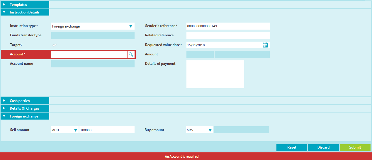 Cash Input Instruction Mandatory Fields picture