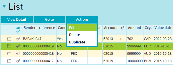 Cash Instruction Context Action from List picture