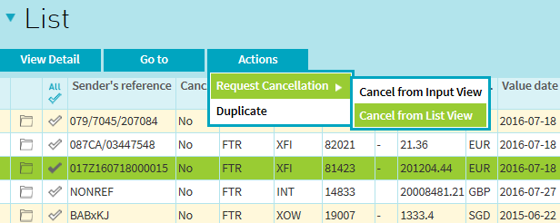 Cash Instruction Cancel from List picture