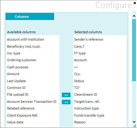 Cash Instruction Lookup List Configure picture